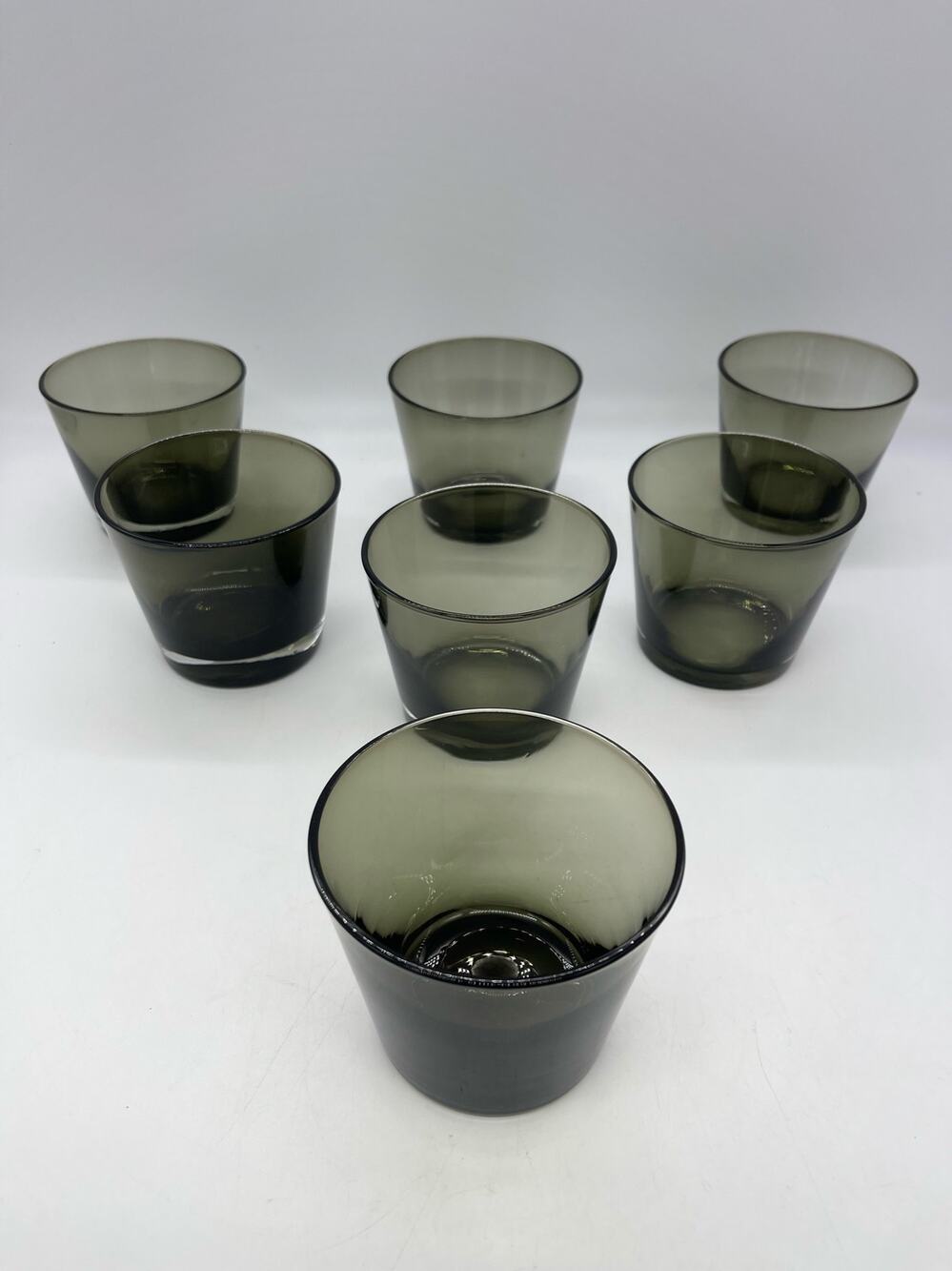 Set of 7 Smoke Glass Lowball Glasses